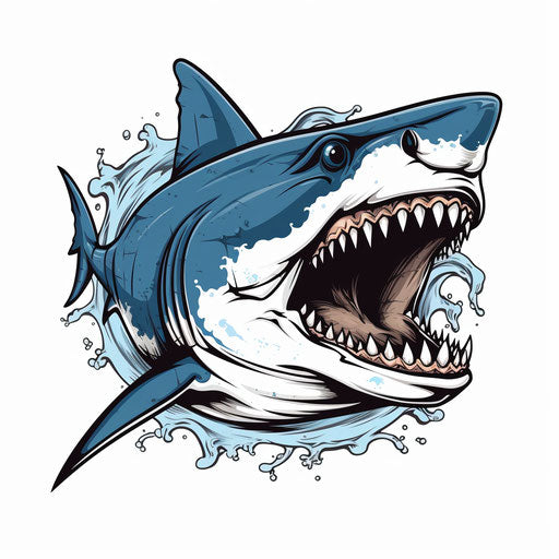 Blue shark with vector logo, white on the side