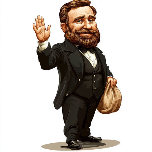 Humorous caricature of an Ulysses S. Grant caricature clipart with human characteristics