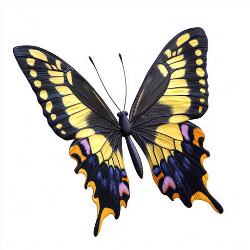 3D butterfly in realistic style with flat white background