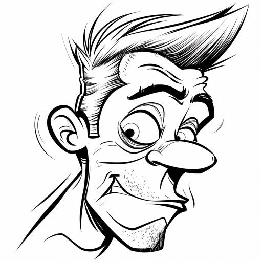 Cartoon face with exaggerated features, Butch Hartman style, coloring book page