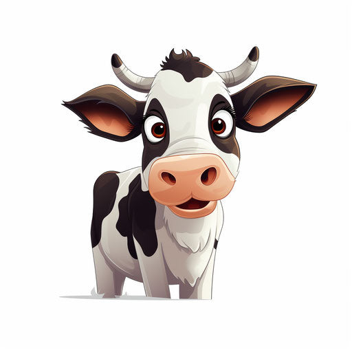 Cow cartoon in Minimalist style, on white background