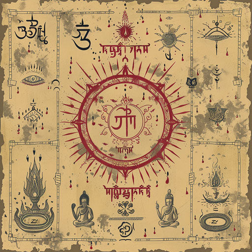 Rustic flat tattoo sketch for a Sak Yant