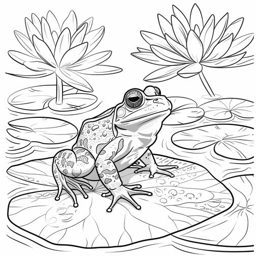 Cheerful frog on a lily pad