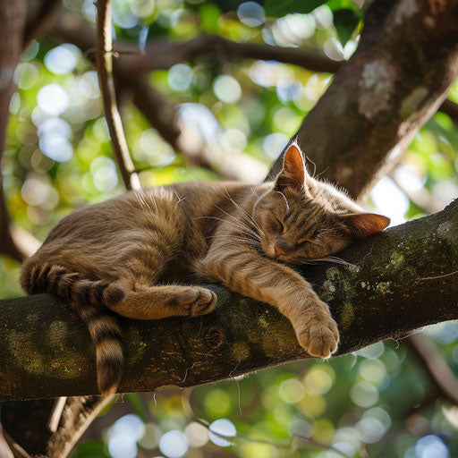 Brown cat lying on a tree branch