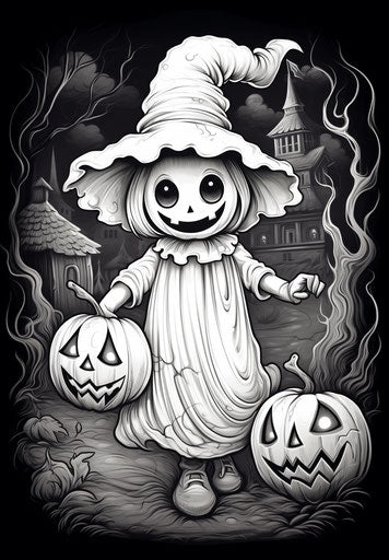 Cute Halloween ghost coloring pages, characteristic comic style
