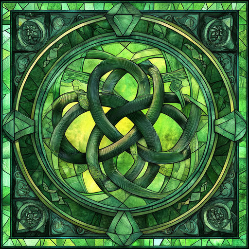Vibrant Celtic Knot Design on Intricate Stained Glass