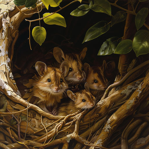 Family of northern brown bandicoots in a cozy burrow