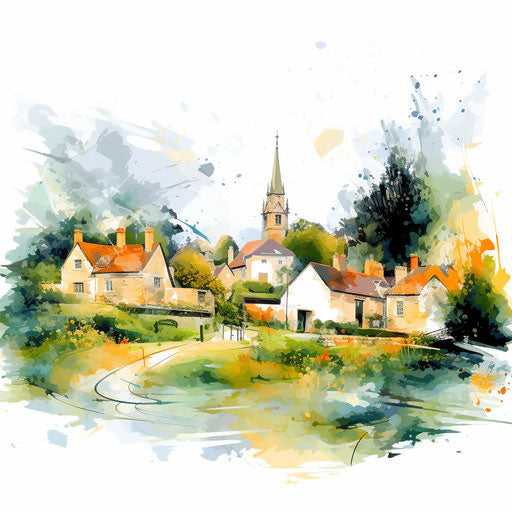 English clipart in the style of Impressionistic Art, on white background