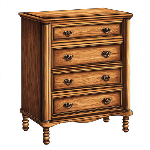 Realistic illustration of a chest of drawers, high resolution, isolated