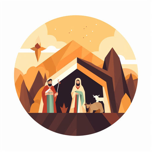 Minimalist nativity scene on white background