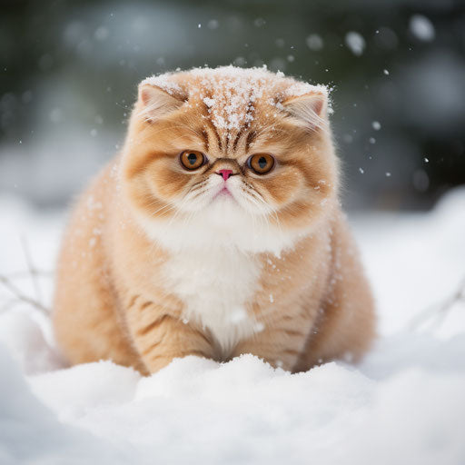 Exotic shorthair cat in the snow
