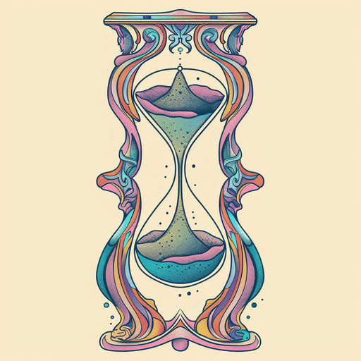 Intricate and colorful tattoo sketch of an hourglass