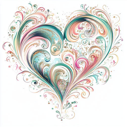 Whimsical heart patterns in watercolor with glitter