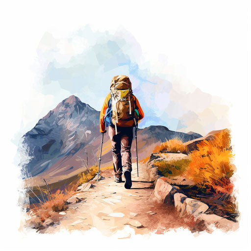 Hiking clipart in the style of Oil painting