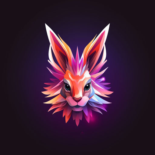 Rabbit icon vector animal logo, vibrant futurism style, light magenta and amber
