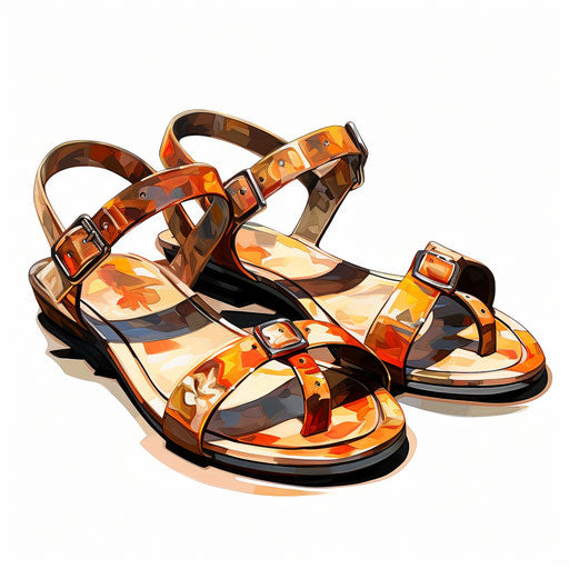 Sandals clipart in the style of Oil painting, on a white background