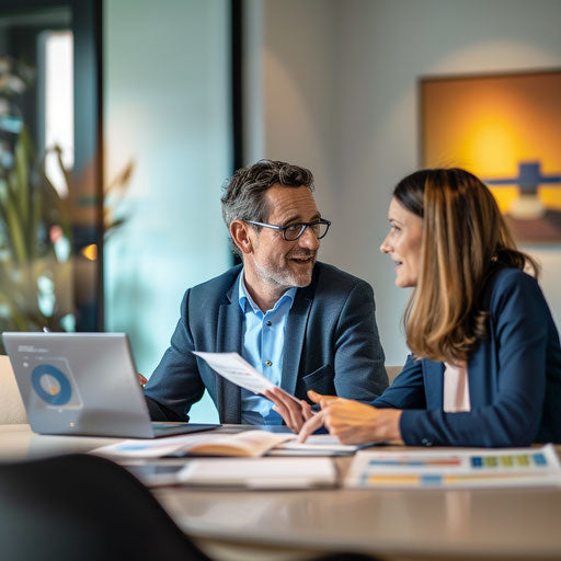 Financial advisor discussing investment plans in sleek meeting room