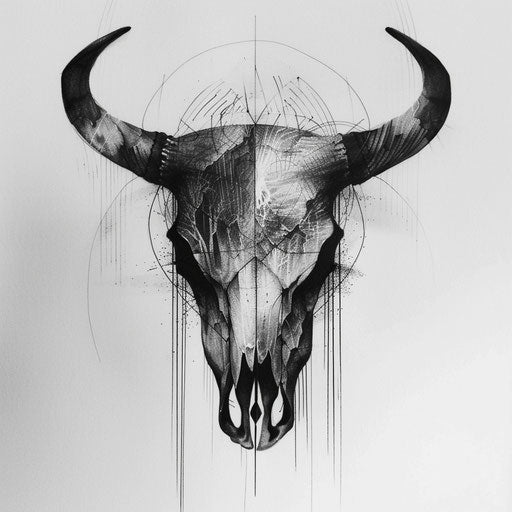 Bull skull with optical illusion effect on white canvas
