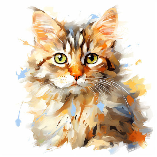 Cat clipart in the style of oil painting, on white background