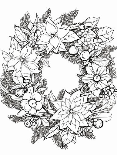 Christmas wreath coloring page, in the style of Fujifilm Pro 800z