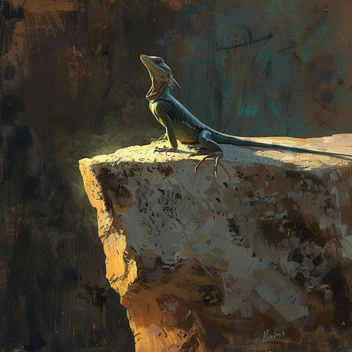 Anole lizard basking on a sunlit rock