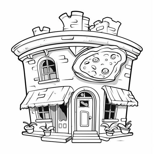 Pizza slice coloring page, kawaii street art style, caricature-like