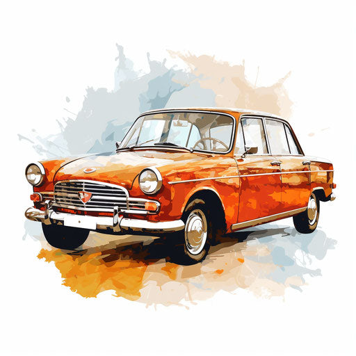 Car illustration in the style of oil painting, on white background