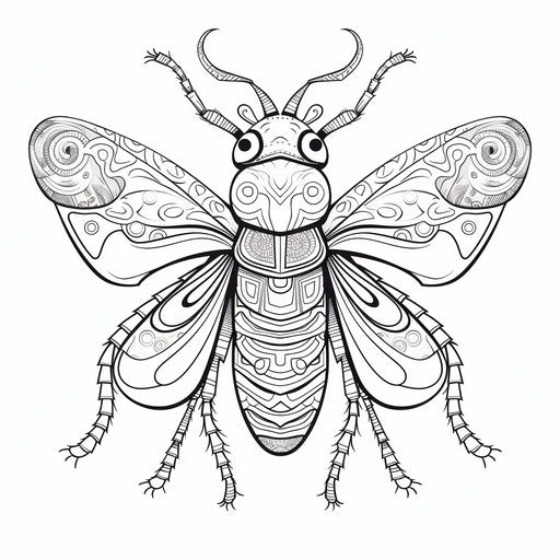 Illustration of an insect for coloring, precisionist lines and shapes