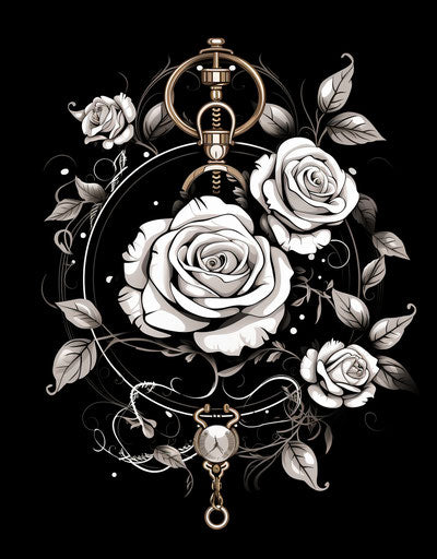 Pocket watch with rose and leaf details