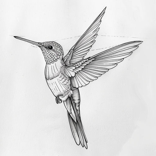 Charming hummingbird tattoo sketch in flight, delicate details