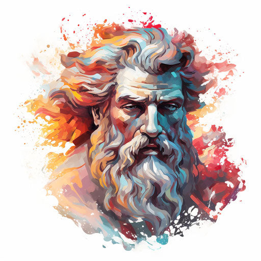 Zeus clipart in the style of Impressionistic Art, on a white background
