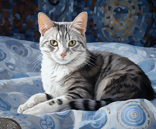 Young brown and white cat sitting in a cat room