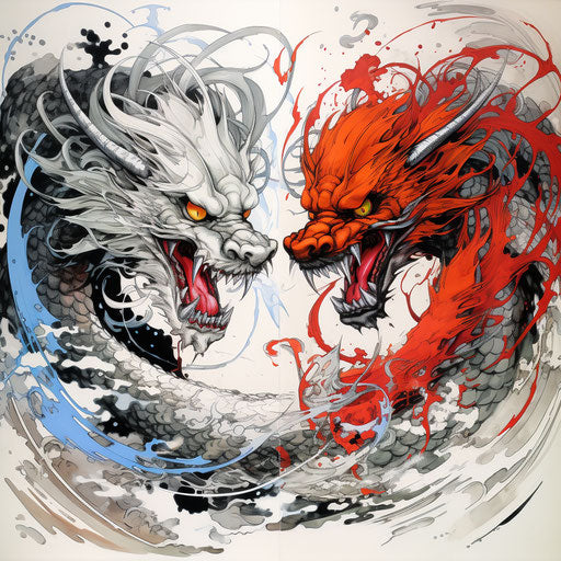 Two Chinese dragons with the words aikido art