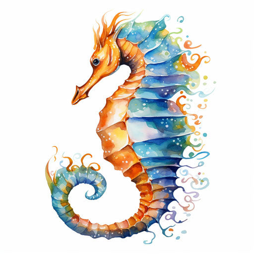 Seahorse clipart in the style of oil painting, on white background