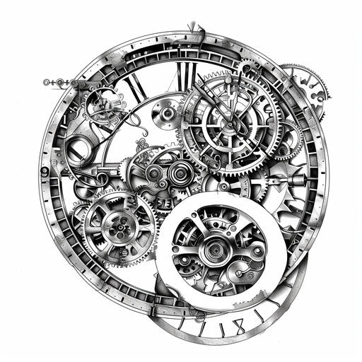 Vintage clockwork and springs mechanical tattoo design