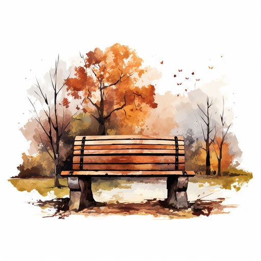 Bench clipart in the style of Oil painting, on a white background