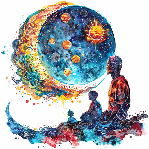 Father and son gazing at the moon - Celestial tattoo