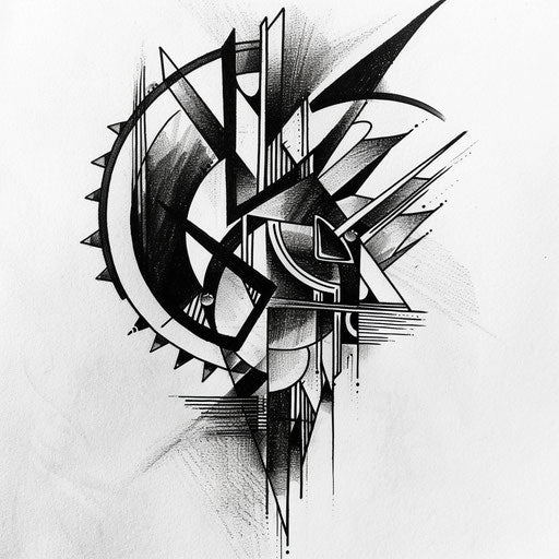 Modern flat tattoo sketch of a neo tribal abstract composition in monochrome