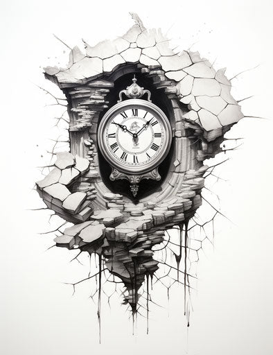 Broken clock on the wall showing signs of damage