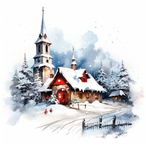 Christmas clip art in the style of oil painting, on white background