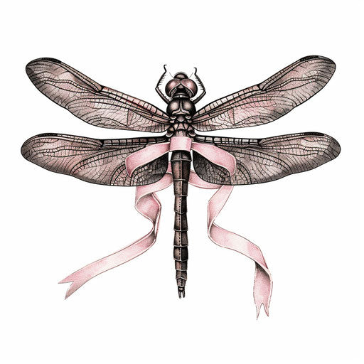 Dragonfly with pink ribbon wings