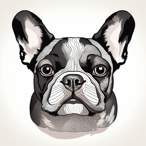 French bulldog in black and white, distinctive features