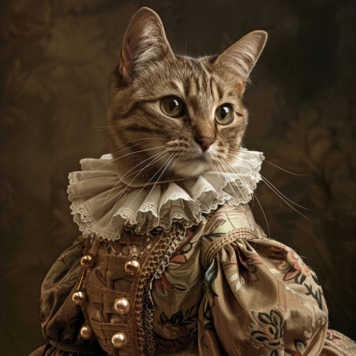 brown cat dressed like a woman