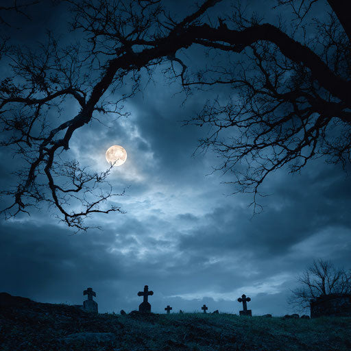 Moonlit Graveyard Under a Dark Sky