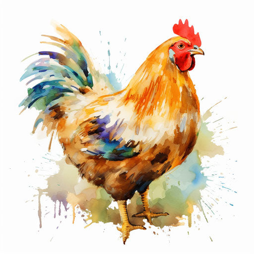 Chicken clipart in the style of Impressionistic Art, on white background