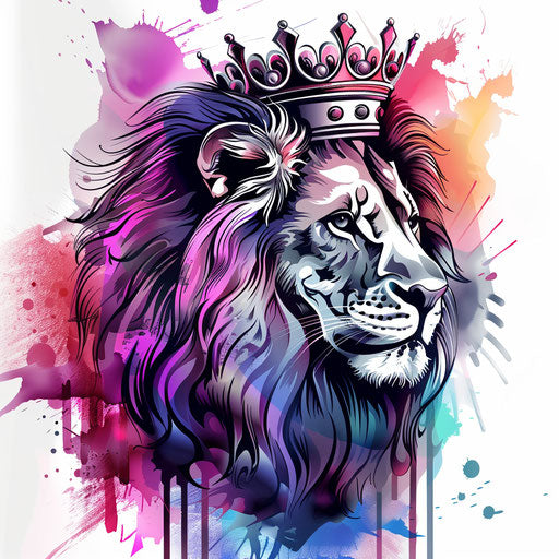 Dynamic clipart sketch of lion with crown in flat tattoo style