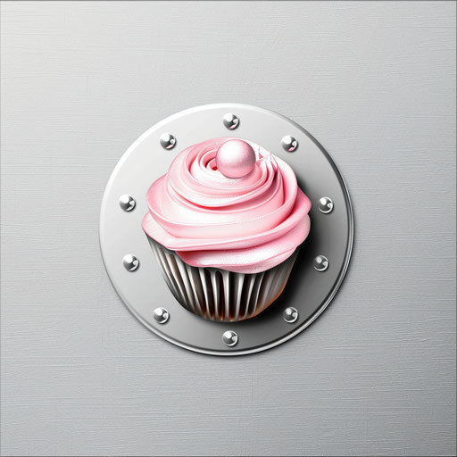 Chic bakery logo with a modern cupcake and a metallic silver background