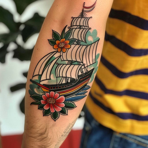 Natural tattoos with sailor motifs, Sailor Jerry style