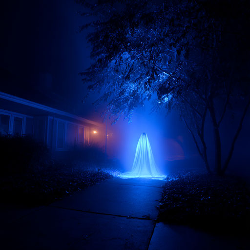 Dark Halloween Atmosphere with a Glowing Ghost