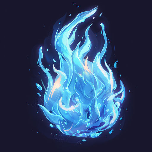 Portrait of fire in various sizes, light navy and azure style, simple yet powerful forms
